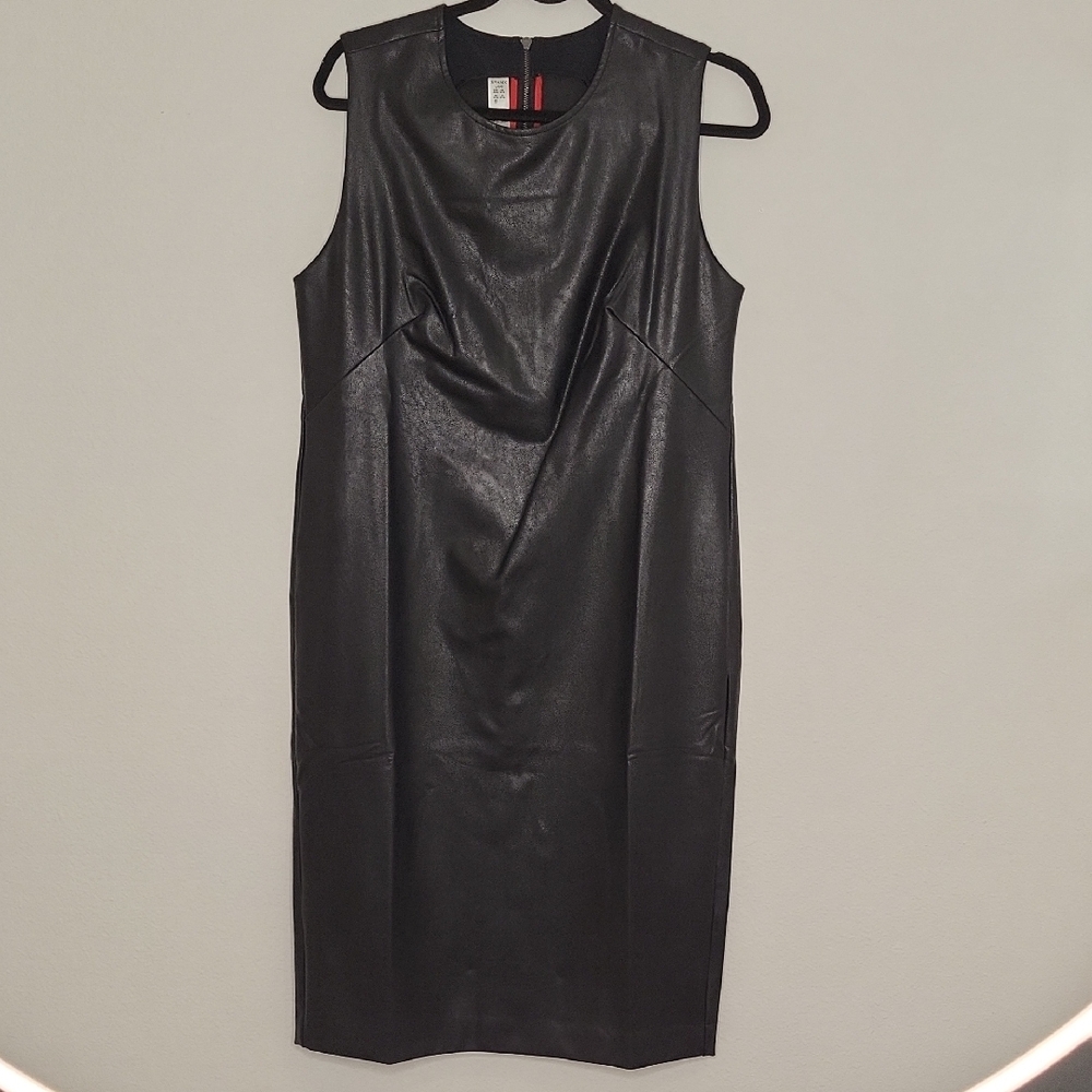 SPANX Black Faux Leather Midi Dress